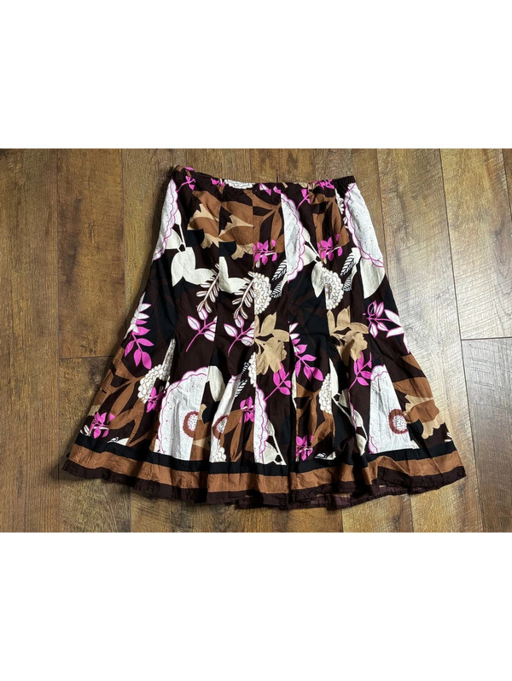JM Collection Brown Pink Floral Pleated Midi Skirt Sz 16W Y2K Preppy